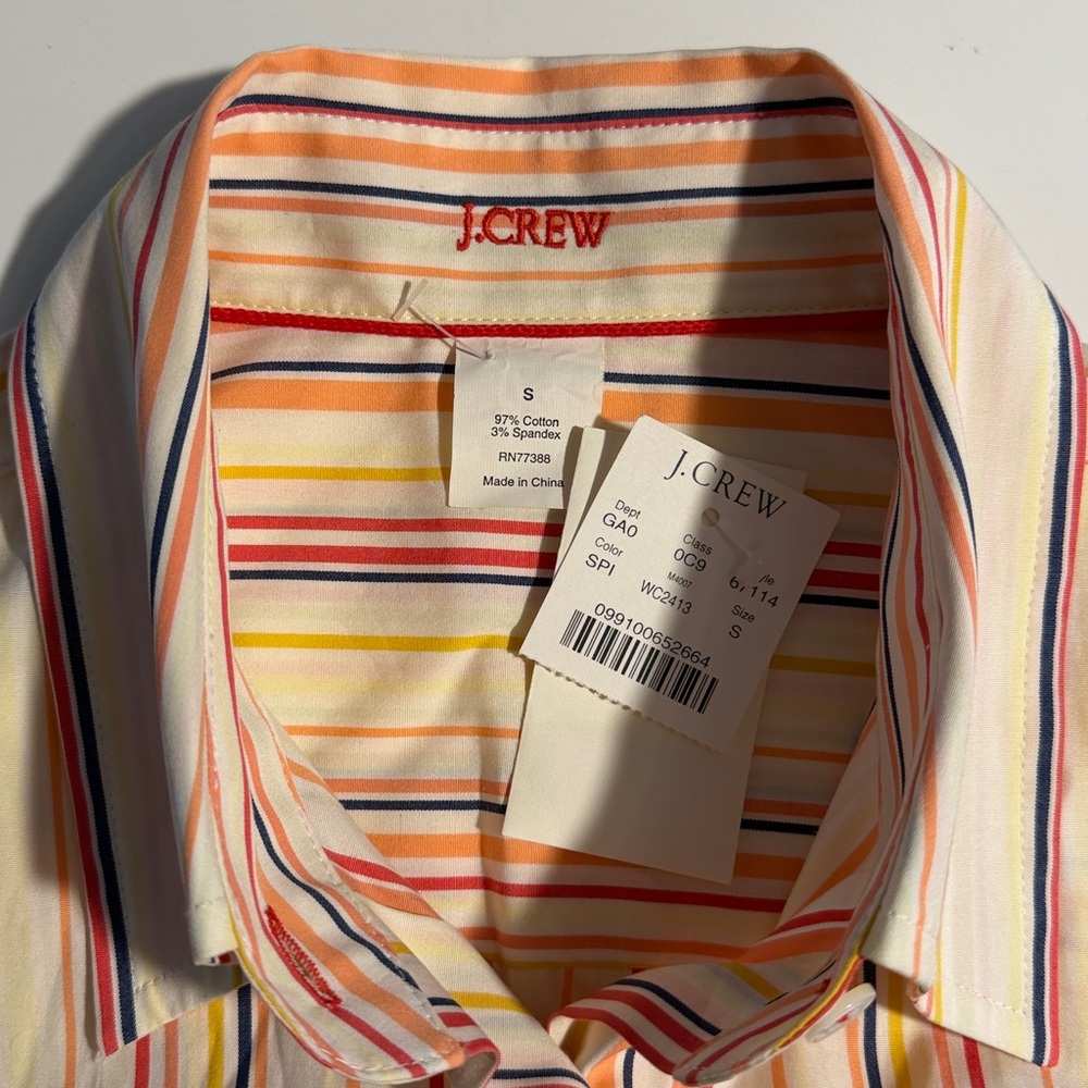 J. Crew Women Multicolor Striped Button Down Shirt w/ 3/4 Sleeves in Size Small - Picture 4 of 6